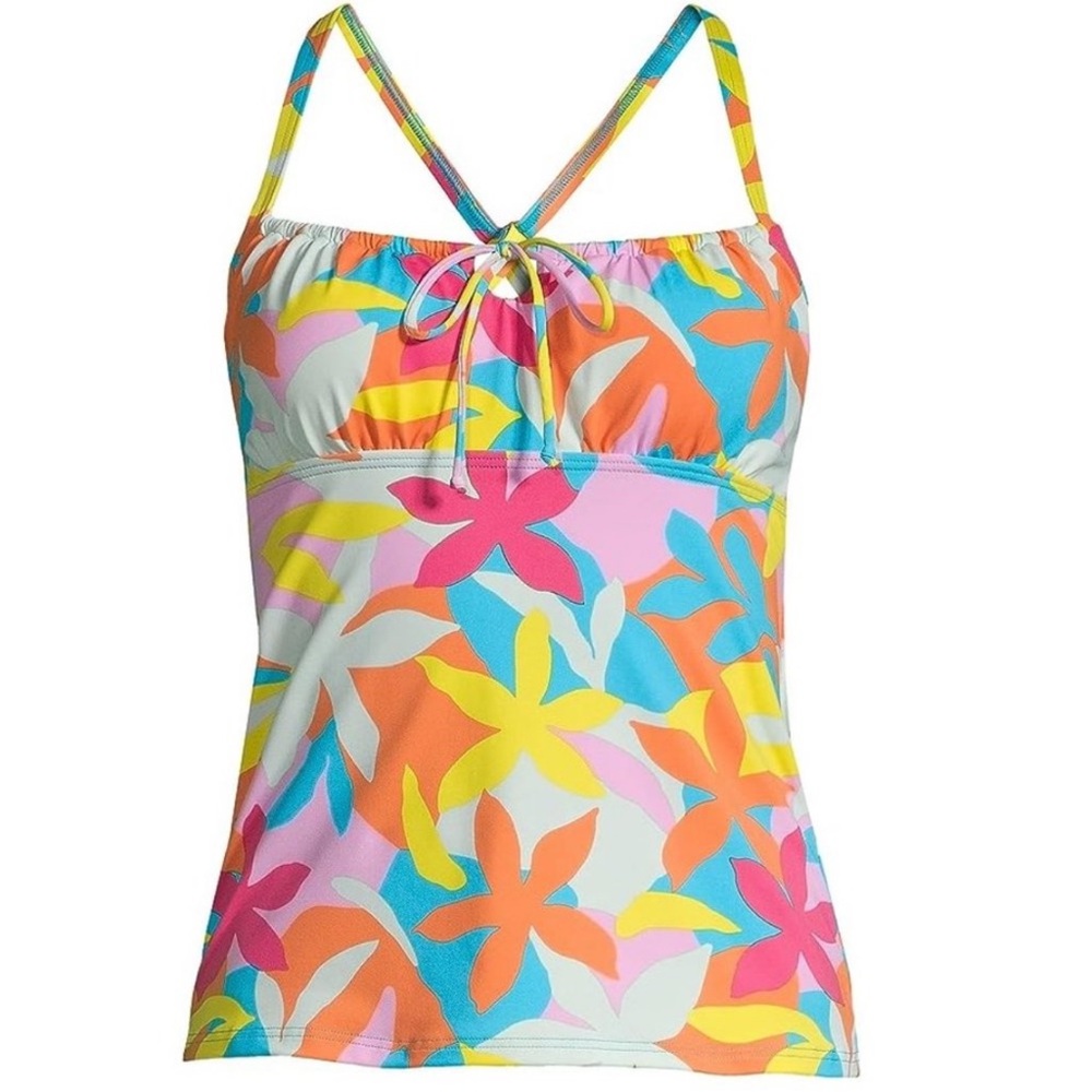 Land’s End Colorful Floral Tie Front Tankini Swim Top